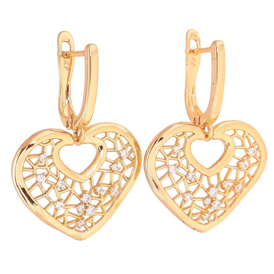 Серьги Xuping Позолота 18K английский замок Ажурные сердечки с кристаллами фото №1 Серьги Xuping Позолота 18K английский замок Ажурные сердечки с кристаллами фото №1