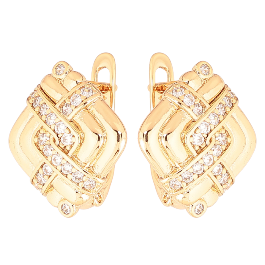 Серьги Xuping Позолота 18K английский замок Ромбовый узор с кристаллами фото №1 Серьги Xuping Позолота 18K английский замок Ромбовый узор с кристаллами фото №1