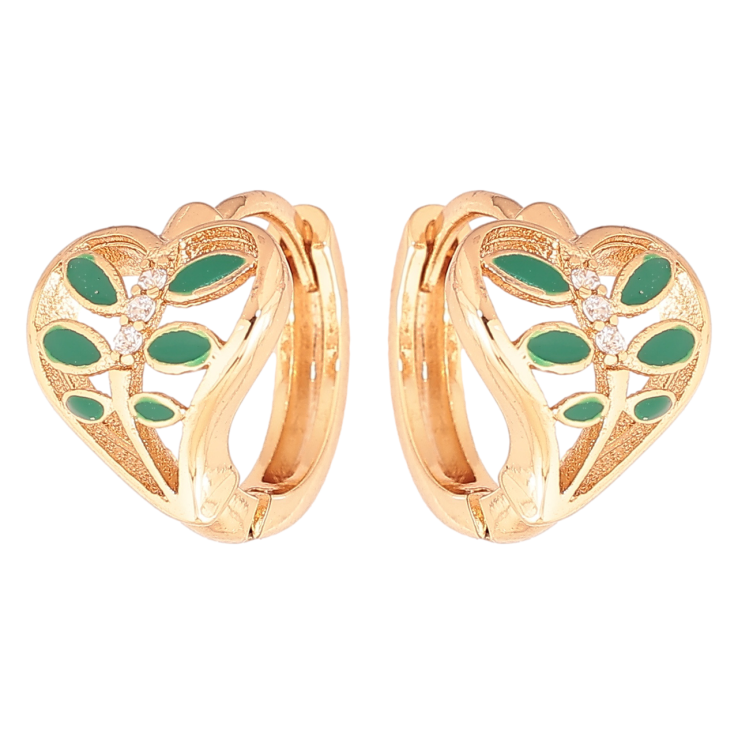 Серьги Xuping Позолота 18K колечки Сердечки с узором зеленой эмалью фото №8 Серьги Xuping Позолота 18K колечки Сердечки с узором зеленой эмалью фото №8