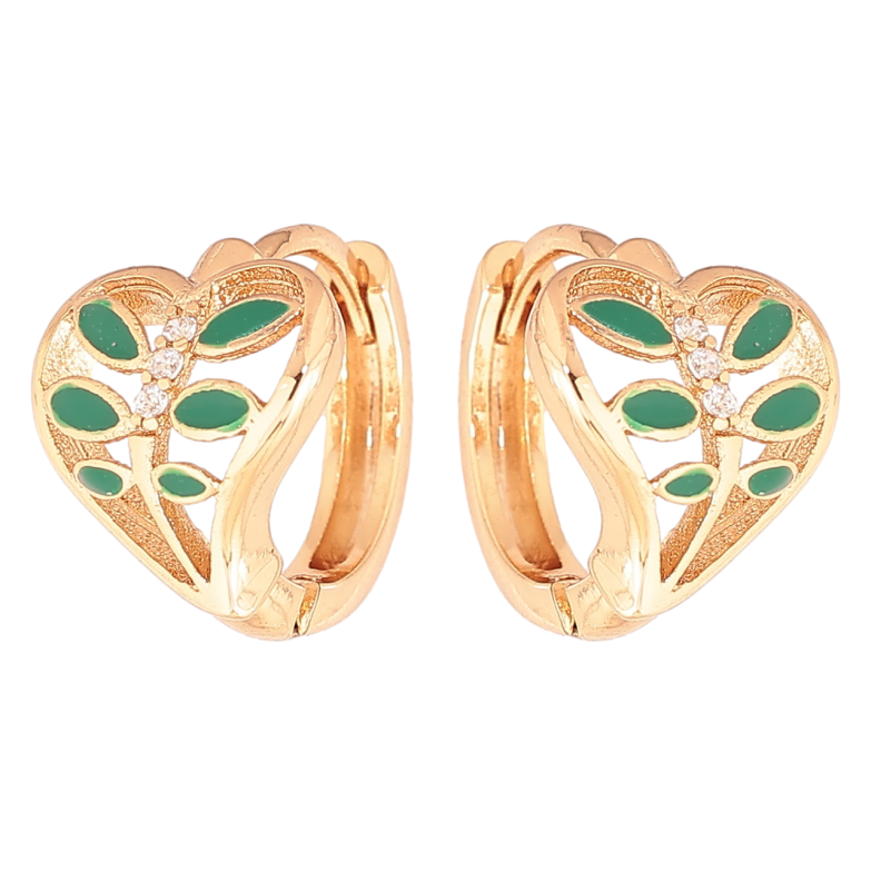 Серьги Xuping Позолота 18K колечки Сердечки с узором зеленой эмалью фото №4 Серьги Xuping Позолота 18K колечки Сердечки с узором зеленой эмалью фото №4