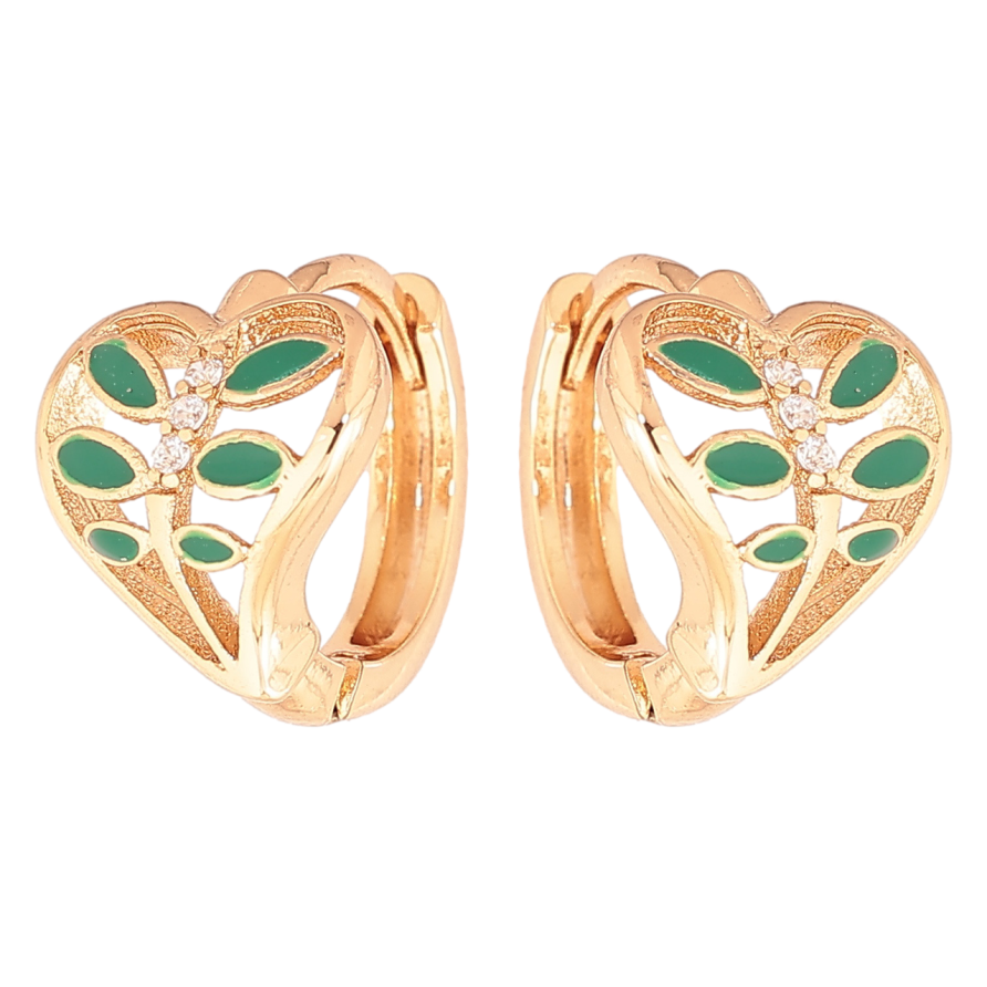 Серьги Xuping Позолота 18K колечки Сердечки с узором зеленой эмалью фото №1 Серьги Xuping Позолота 18K колечки Сердечки с узором зеленой эмалью фото №1