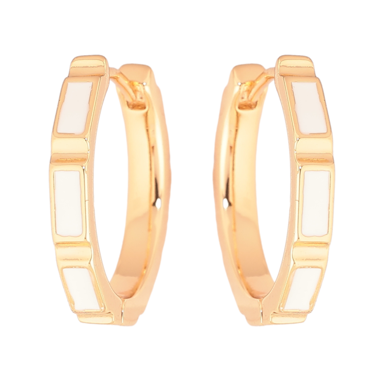 Серьги Xuping Позолота 18K колечки Узор с белой эмалью фото №1 Серьги Xuping Позолота 18K колечки Узор с белой эмалью фото №1