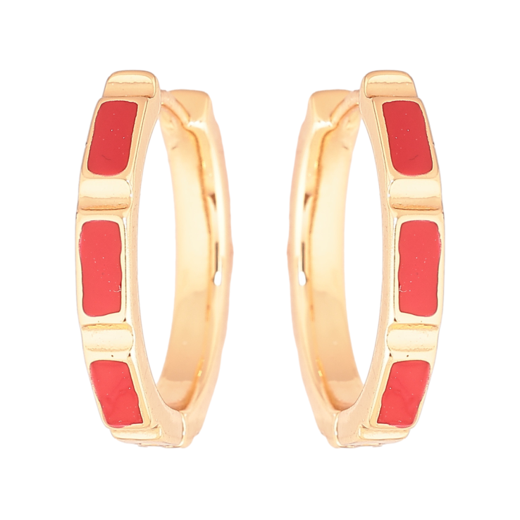 Серьги Xuping Позолота 18K колечки Узор с красной эмалью фото №5 Серьги Xuping Позолота 18K колечки Узор с красной эмалью фото №5