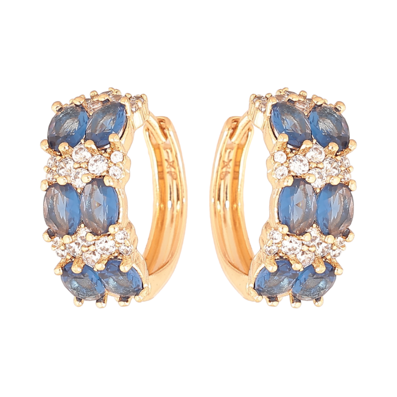 Сережки Xuping Позолота 18K колечка «Інкрустація біло-синіми кристалами» фото №3