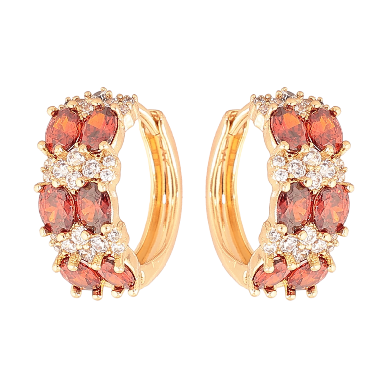 Сережки Xuping Позолота 18K колечка «Інкрустація біло-червоними кристалами» фото №4