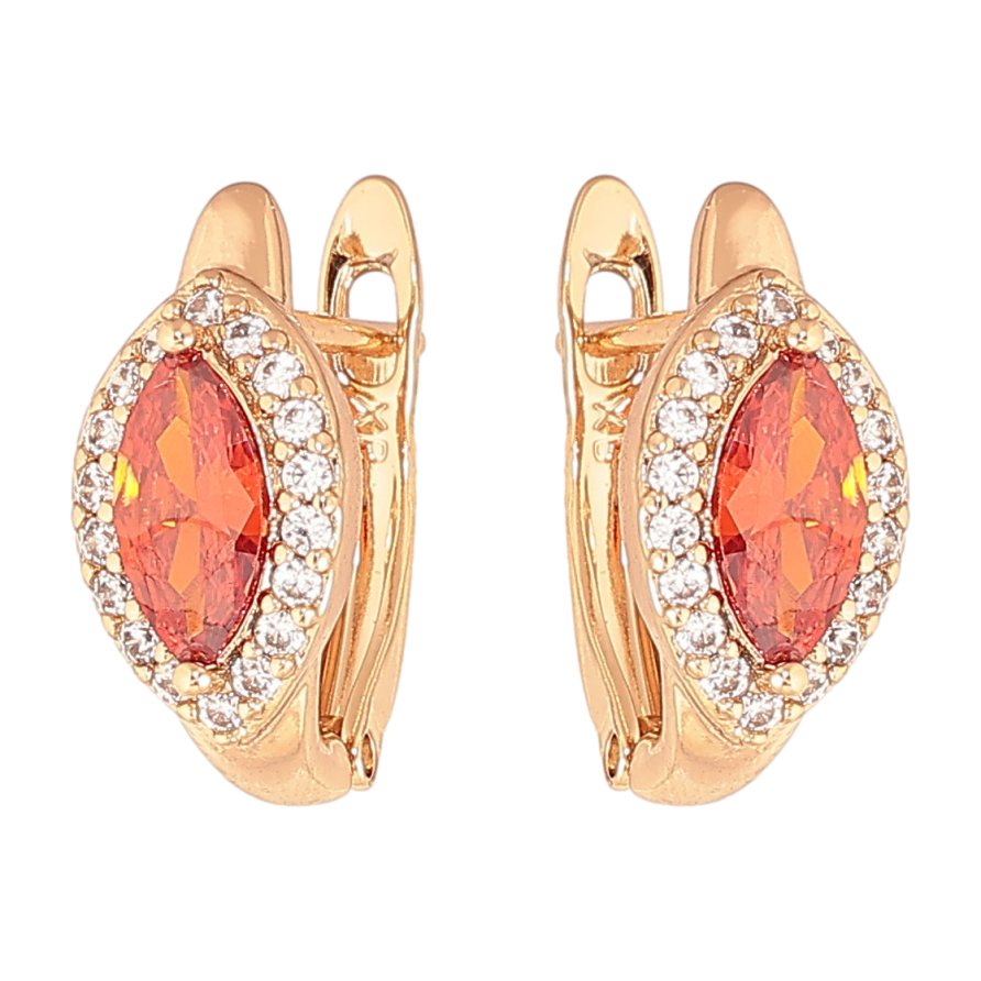 Серьги Xuping цвет Позолота 18K английский замок Красные кристаллы в обрамлении фото №1 Серьги Xuping цвет Позолота 18K английский замок Красные кристаллы в обрамлении фото №1