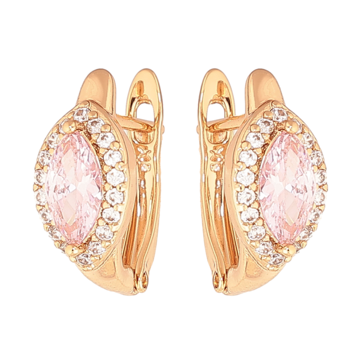 Серьги Xuping цвет Позолота 18K английский замок Розовые кристаллы в обрамлении фото №2 Серьги Xuping цвет Позолота 18K английский замок Розовые кристаллы в обрамлении фото №2