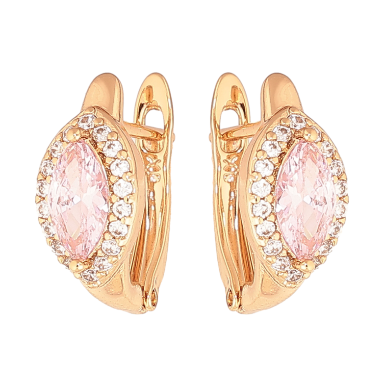Серьги Xuping цвет Позолота 18K английский замок Розовые кристаллы в обрамлении фото №1 Серьги Xuping цвет Позолота 18K английский замок Розовые кристаллы в обрамлении фото №1