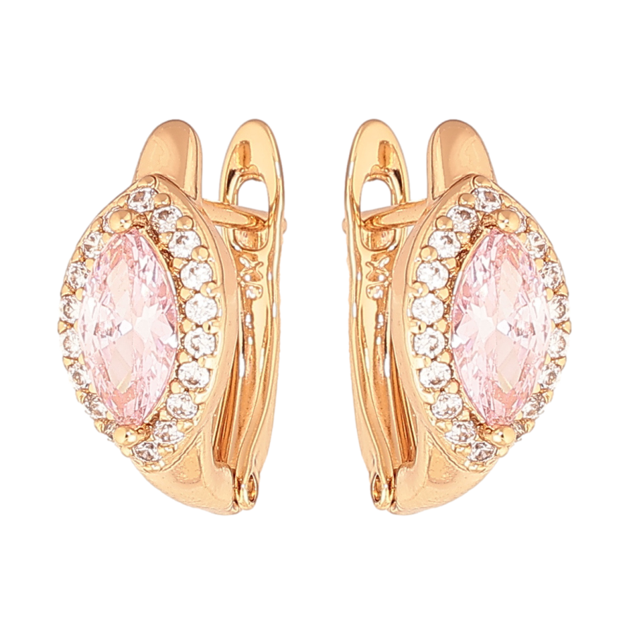Серьги Xuping цвет Позолота 18K английский замок Розовые кристаллы в обрамлении фото №1 Серьги Xuping цвет Позолота 18K английский замок Розовые кристаллы в обрамлении фото №1