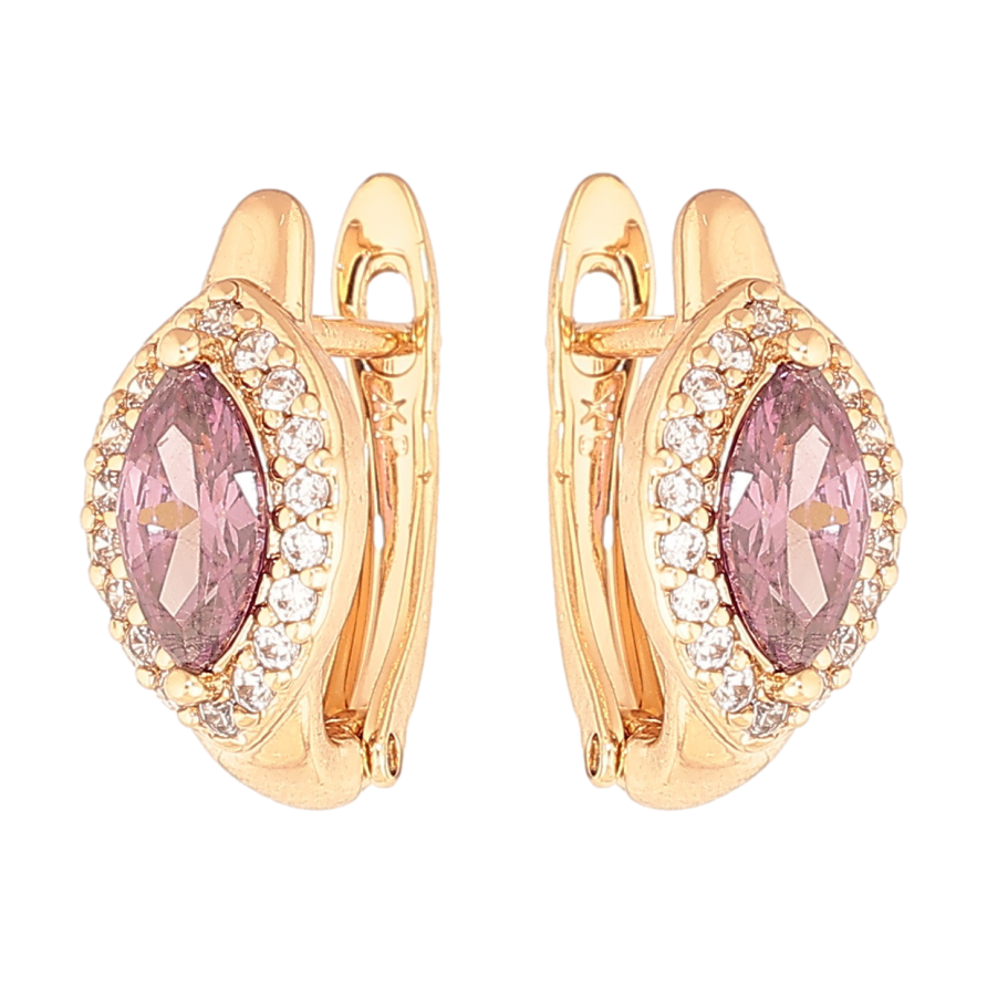 Серьги Xuping цвет Позолота 18K английский замок Сиреневые кристаллы в обрамлении фото №1 Серьги Xuping цвет Позолота 18K английский замок Сиреневые кристаллы в обрамлении фото №1