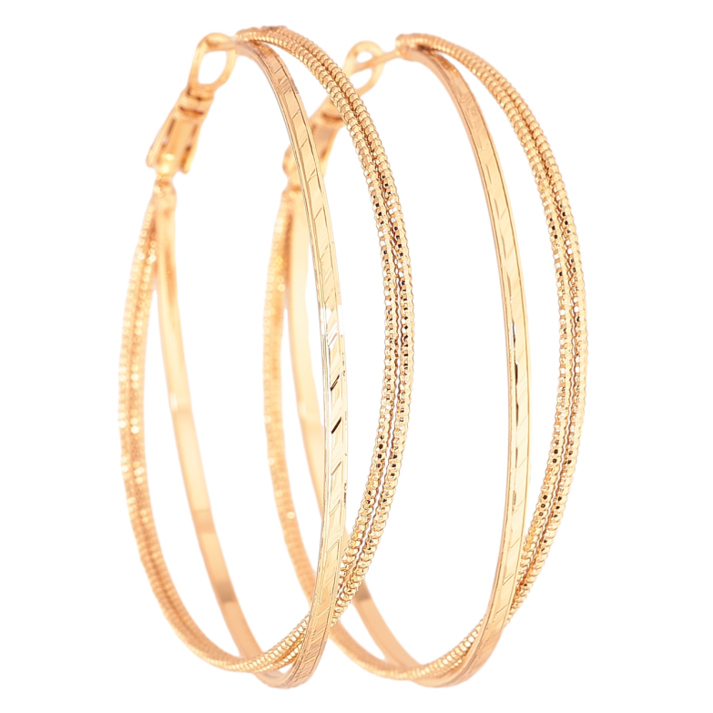 Серьги Xuping цвет Позолота 18K кольца (конго) Двойные с узором ø 5см фото №15