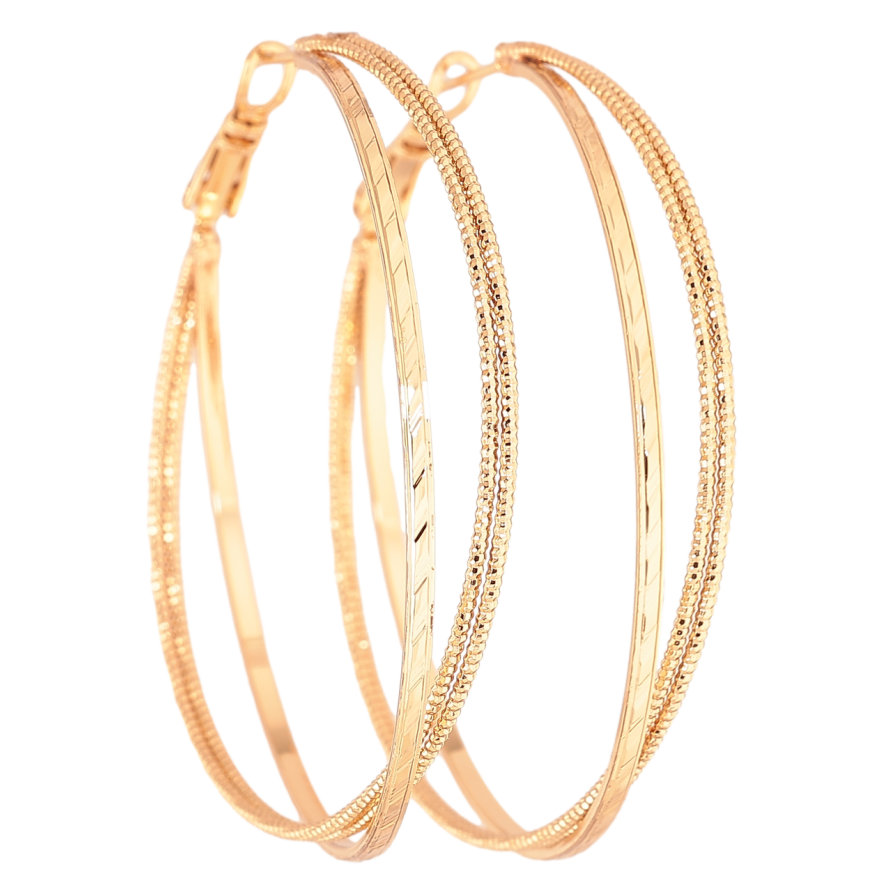 Серьги Xuping цвет Позолота 18K кольца (конго) Двойные с узором ø 5см фото №1 Серьги Xuping цвет Позолота 18K кольца (конго) Двойные с узором ø 5см фото №1