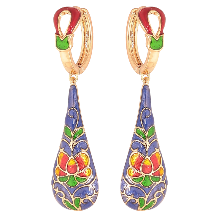 Серьги Xuping цвет Позолота 18K подвески на колечках Витражный эмалевый узор фото №11