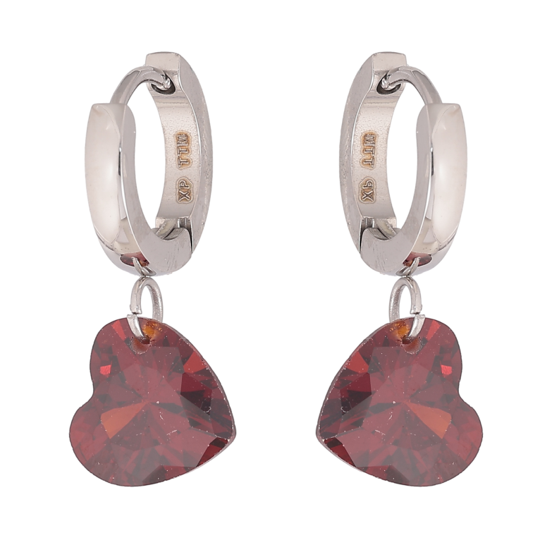 Серьги Xuping TTM Stainless Steel цвет Родий подвески на колечках Кристальные красные сердечки фото №5