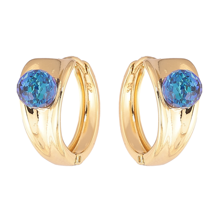 Сережки Xuping колір Позолота 14K з кристалами Swarovski колечка Візерунок з кристальними кульками Bermuda Blue фото №7