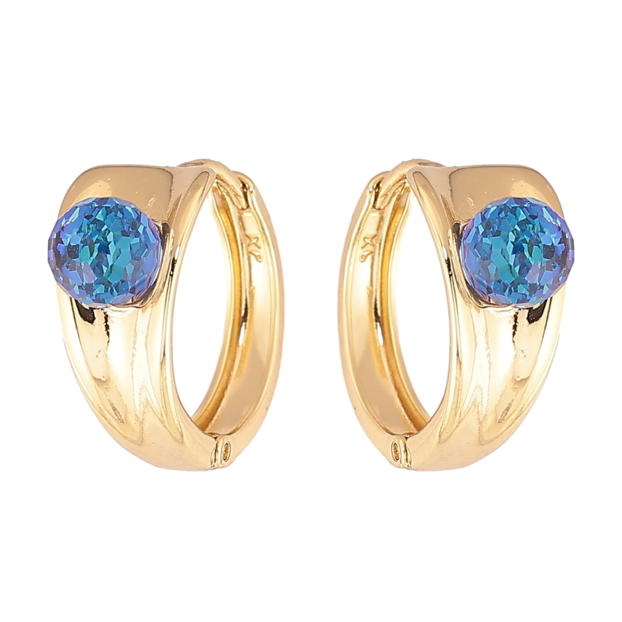 Сережки Xuping колір Позолота 14K з кристалами Swarovski колечка Візерунок з кристальними кульками Bermuda Blue фото №1 Сережки Xuping колір Позолота 14K з кристалами Swarovski колечка Візерунок з кристальними кульками Bermuda Blue фото №1