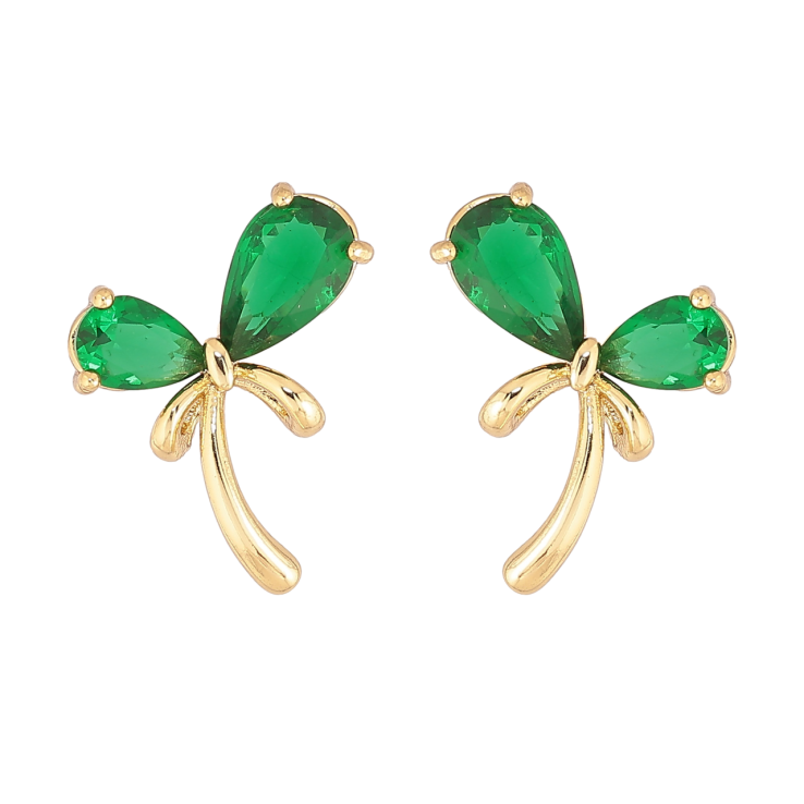 Сережки Xuping колір Позолота 14K пусети Банти з зеленими кристалами фото №7