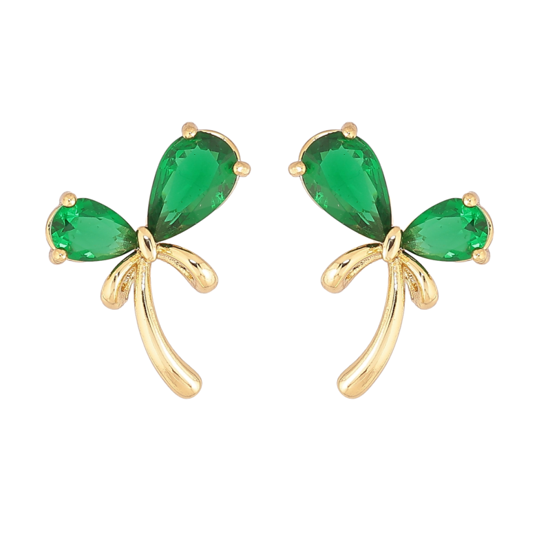 Сережки Xuping колір Позолота 14K пусети Банти з зеленими кристалами фото №1 Сережки Xuping колір Позолота 14K пусети Банти з зеленими кристалами фото №1