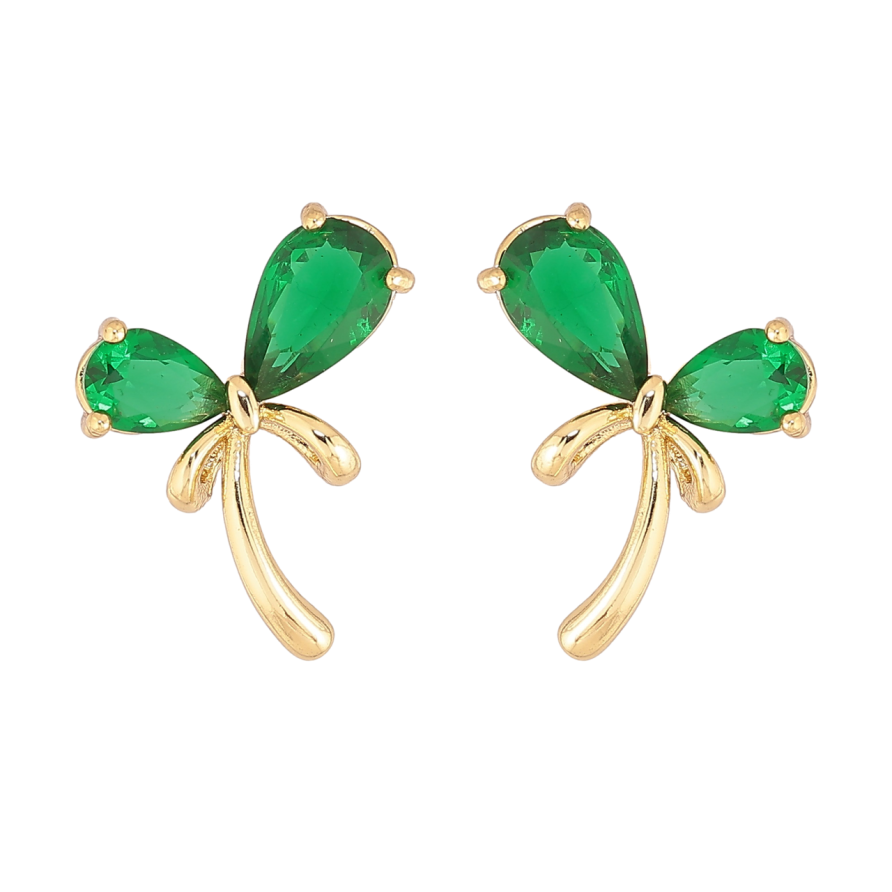 Серьги Xuping цвет Позолота 14K пусеты Банты с зелеными кристаллами фото №1 Серьги Xuping цвет Позолота 14K пусеты Банты с зелеными кристаллами фото №1