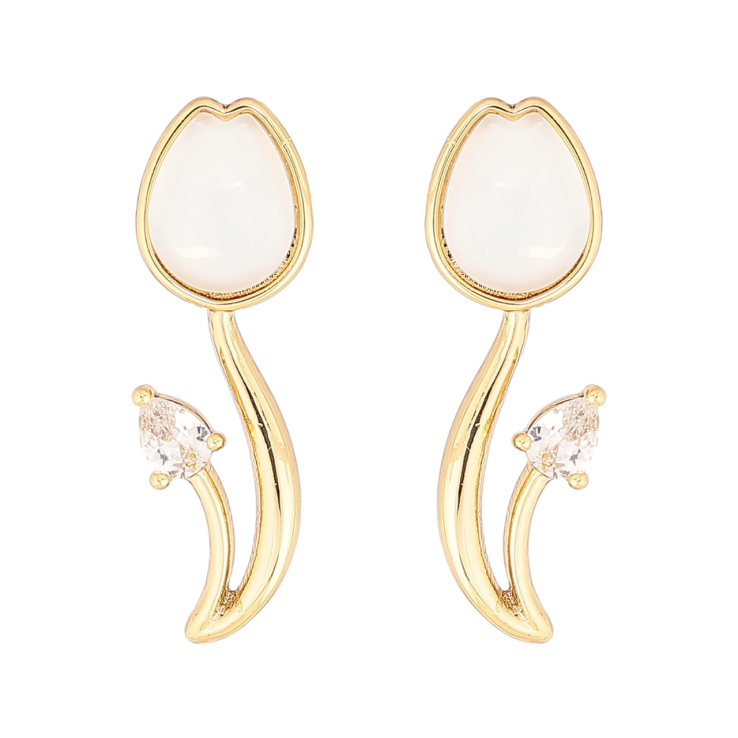 Сережки Xuping колір Позолота 14K пусети Тюльпани з білими кристалами фото №17