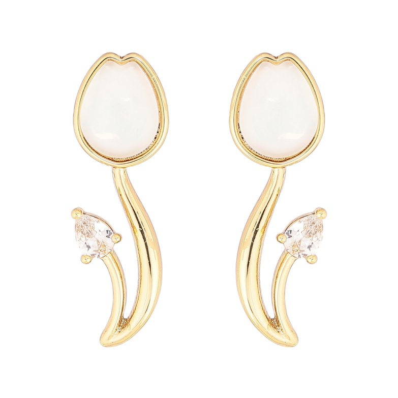 Сережки Xuping колір Позолота 14K пусети Тюльпани з білими кристалами фото №20