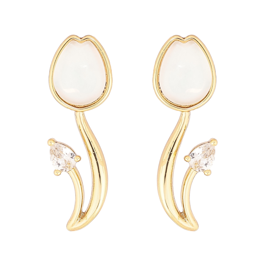 Сережки Xuping колір Позолота 14K пусети Тюльпани з білими кристалами фото №1 Сережки Xuping колір Позолота 14K пусети Тюльпани з білими кристалами фото №1