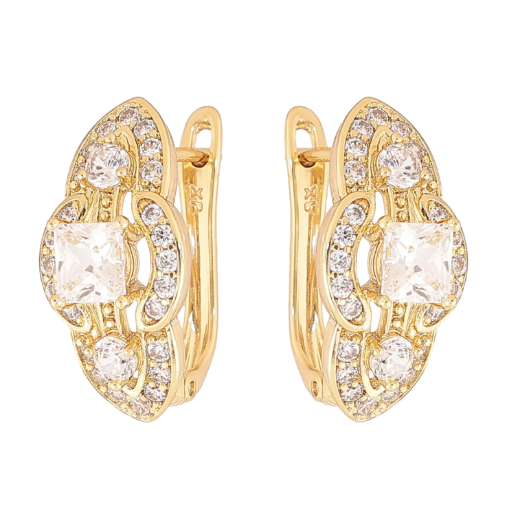 Сережки Xuping колір Позолота 14K англійський замок Візерунок з кристалами фото №6