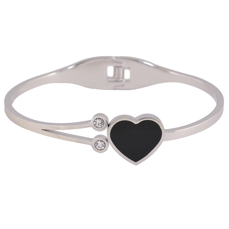 Браслет Xuping ТТМ Stainless Steel цвет Родий Черное сердечко ø 6см фото №6 Браслет Xuping ТТМ Stainless Steel цвет Родий Черное сердечко ø 6см фото №6