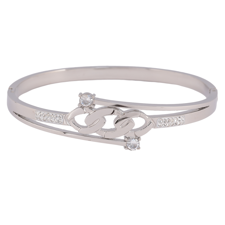 Браслет Xuping ТТМ Stainless Steel колір Родій Декоративний візерунок з кристалами ø 5.5см фото №6