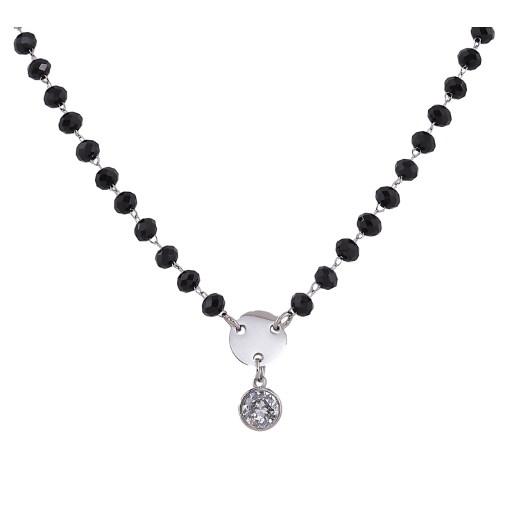 Підвіска на ланцюжку Xuping ТТМ Stainless Steel колір Родій Чорні намистини з кристалом довжина 46-51см х 3мм фото №15 Підвіска на ланцюжку Xuping ТТМ Stainless Steel колір Родій Чорні намистини з кристалом довжина 46-51см х 3мм фото №15