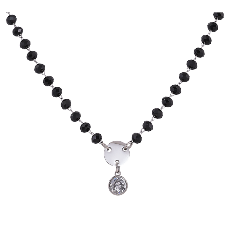 Подвеска на цепочке Xuping ТТМ Stainless Steel цвет Родий Черные бусины с кристаллом длинна 46-51см х 3мм фото №1 Подвеска на цепочке Xuping ТТМ Stainless Steel цвет Родий Черные бусины с кристаллом длинна 46-51см х 3мм фото №1