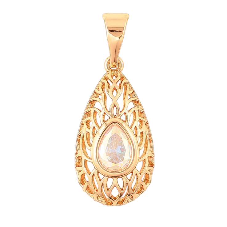 Кулон Xuping колір Позолота 18K Ажурна крапелька з райдужним кристалом для ланцюжка до 7мм фото №6 Кулон Xuping колір Позолота 18K Ажурна крапелька з райдужним кристалом для ланцюжка до 7мм фото №6