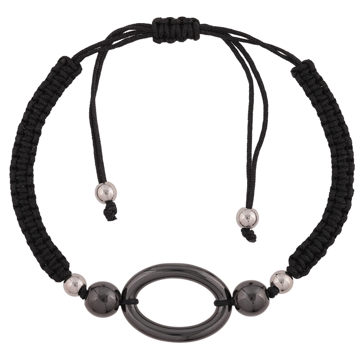 Браслет Xuping ТТМ Stainless Steel цвет Родий Черный шнур с керам. колечком дл.на затяжке 15-29смх 5-17мм фото №3 Браслет Xuping ТТМ Stainless Steel цвет Родий Черный шнур с керам. колечком дл.на затяжке 15-29смх 5-17мм фото №3