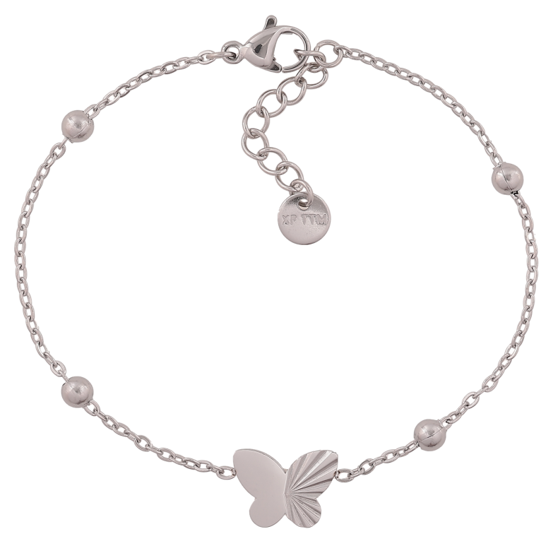 Браслет Xuping ТТМ Stainless Steel колір Родій Ланцюжок з вставкою метелик довжина з додатковим ланцюжком 17-19,5 см х 2-9 мм фото №3 Браслет Xuping ТТМ Stainless Steel колір Родій Ланцюжок з вставкою метелик довжина з додатковим ланцюжком 17-19,5 см х 2-9 мм фото №3