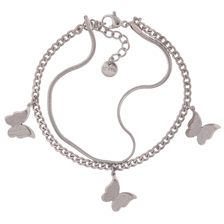 Браслет Xuping ТТМ Stainless Steel колір Родій Два ланцюжки з метеликами довжина з додатковим ланцюжком 17-20 см х 2-3 мм фото №4