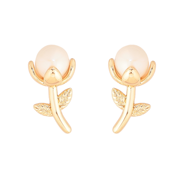 Серьги Xuping Цвет Позолота 18K пусеты Жемчужные цветочки фото №5