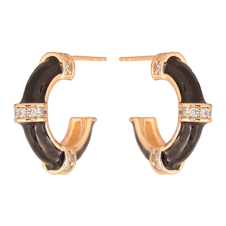 Серьги Xuping Цвет Позолота 18K пусеты Дуги с черной эмалью и кристаллами фото №12 Серьги Xuping Цвет Позолота 18K пусеты Дуги с черной эмалью и кристаллами фото №12