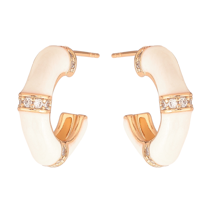 Серьги Xuping Цвет Позолота 18K пусеты Дуги с белой эмалью и кристаллами фото №6