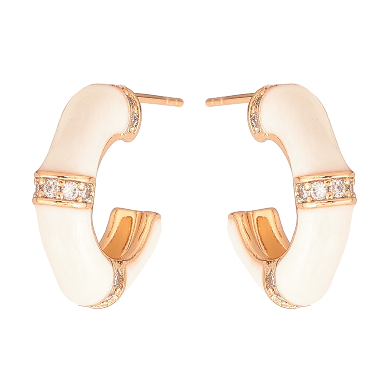 Серьги Xuping Цвет Позолота 18K пусеты Дуги с белой эмалью и кристаллами фото №1 Серьги Xuping Цвет Позолота 18K пусеты Дуги с белой эмалью и кристаллами фото №1