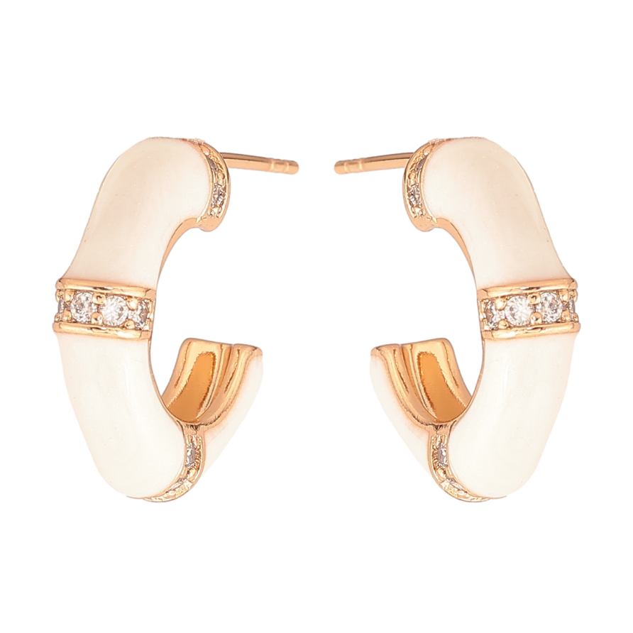 Серьги Xuping Цвет Позолота 18K пусеты Дуги с белой эмалью и кристаллами фото №1 Серьги Xuping Цвет Позолота 18K пусеты Дуги с белой эмалью и кристаллами фото №1