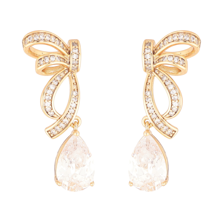 Серьги Xuping Цвет Позолота 18K пусеты Банты с кристальными капельками фото №19 Серьги Xuping Цвет Позолота 18K пусеты Банты с кристальными капельками фото №19