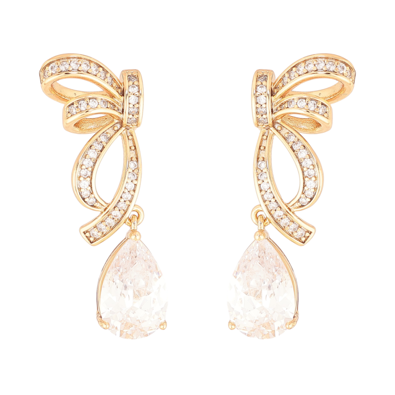 Сережки Xuping Колір Позолота 18K пусети Банти з кришталевими крапельками фото №1