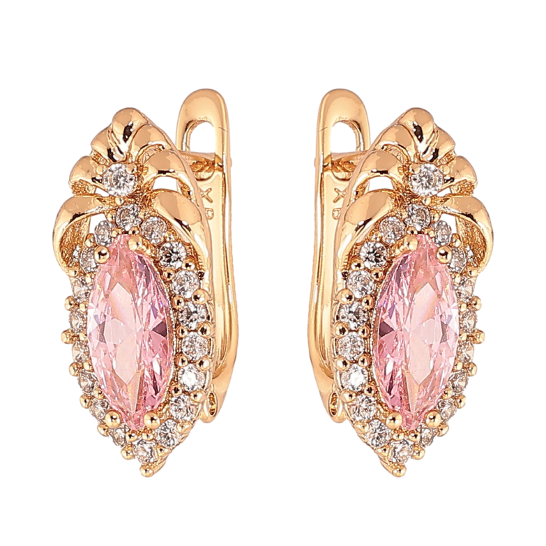 Серьги Xuping Цвет Позолота 18K английский замок Изящный узор с розовым кристаллом фото №1 Серьги Xuping Цвет Позолота 18K английский замок Изящный узор с розовым кристаллом фото №1