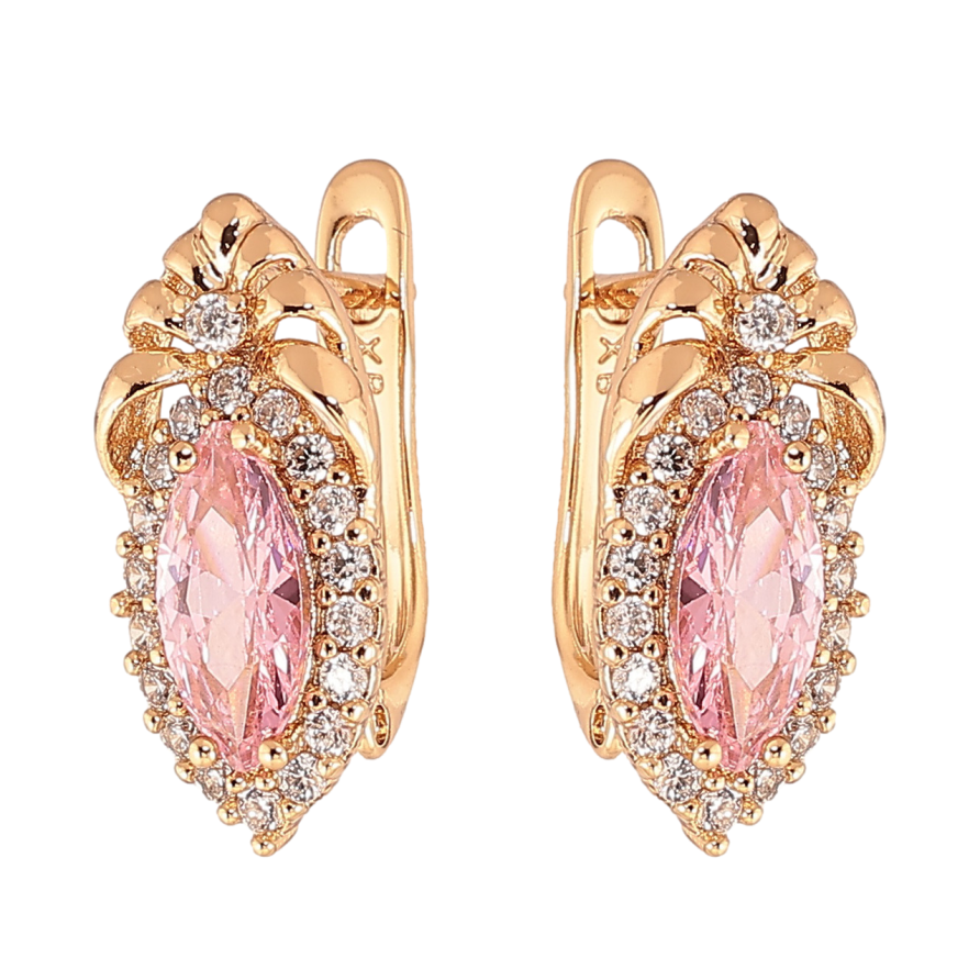Серьги Xuping Цвет Позолота 18K английский замок Изящный узор с розовым кристаллом фото №1 Серьги Xuping Цвет Позолота 18K английский замок Изящный узор с розовым кристаллом фото №1