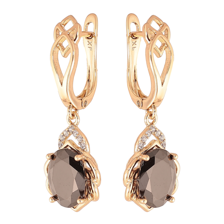 Серьги Xuping Цвет Позолота 18K английский замок Подвески с черными кристаллами фото №8 Серьги Xuping Цвет Позолота 18K английский замок Подвески с черными кристаллами фото №8