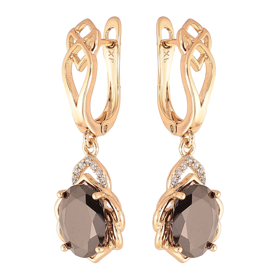Серьги Xuping Цвет Позолота 18K английский замок Подвески с черными кристаллами фото №1