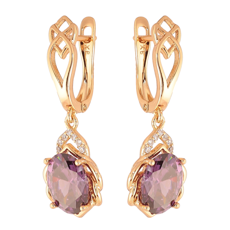 Серьги Xuping Цвет Позолота 18K английский замок Подвески с сиреневыми кристаллами фото №10 Серьги Xuping Цвет Позолота 18K английский замок Подвески с сиреневыми кристаллами фото №10