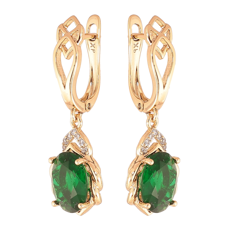 Серьги Xuping Цвет Позолота 18K английский замок Подвески с зелеными кристаллами фото №9 Серьги Xuping Цвет Позолота 18K английский замок Подвески с зелеными кристаллами фото №9