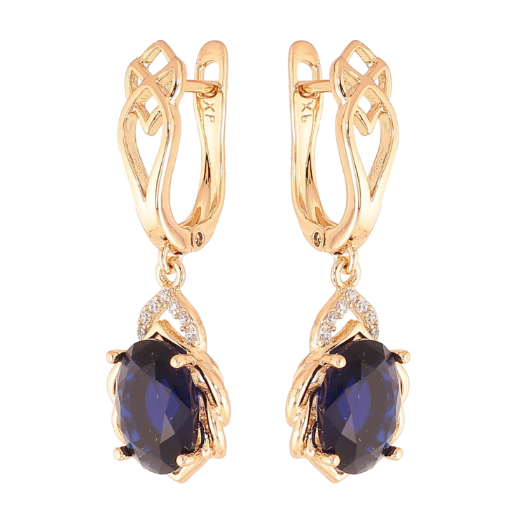 Серьги Xuping Цвет Позолота 18K английский замок Подвески с синими кристаллами фото №9 Серьги Xuping Цвет Позолота 18K английский замок Подвески с синими кристаллами фото №9