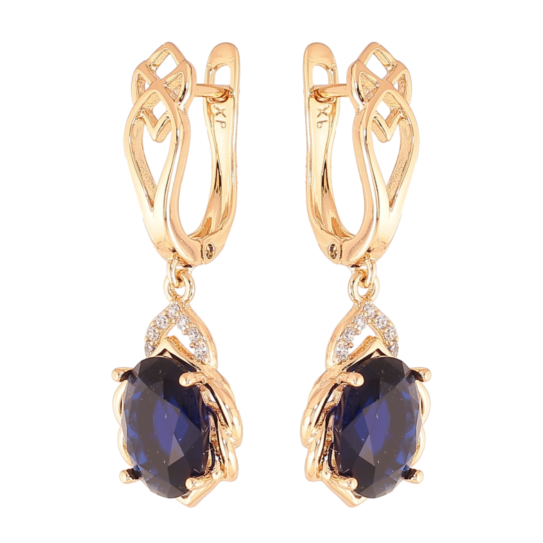 Серьги Xuping Цвет Позолота 18K английский замок Подвески с синими кристаллами фото №1 Серьги Xuping Цвет Позолота 18K английский замок Подвески с синими кристаллами фото №1